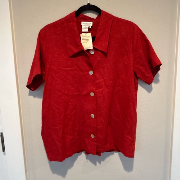 Coldwater Creek Tops - NWT Coldwater Creek Bold Red Linen Button-Up Shirt Small